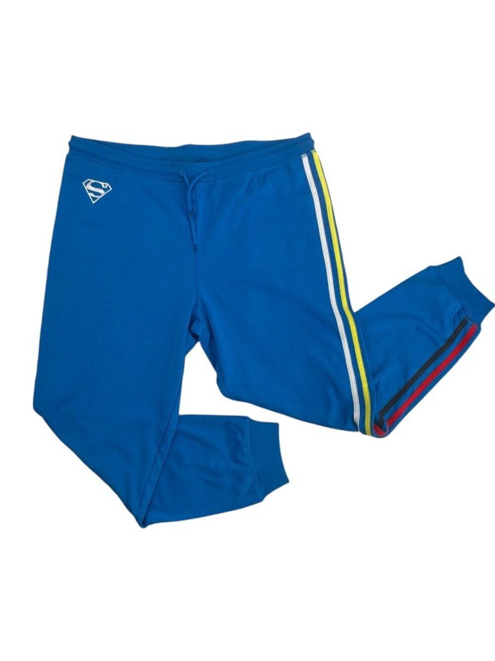 DC Comics Superman Warner Bros Joggers Mens 2XL Blue Fleece Striped Sweatpants